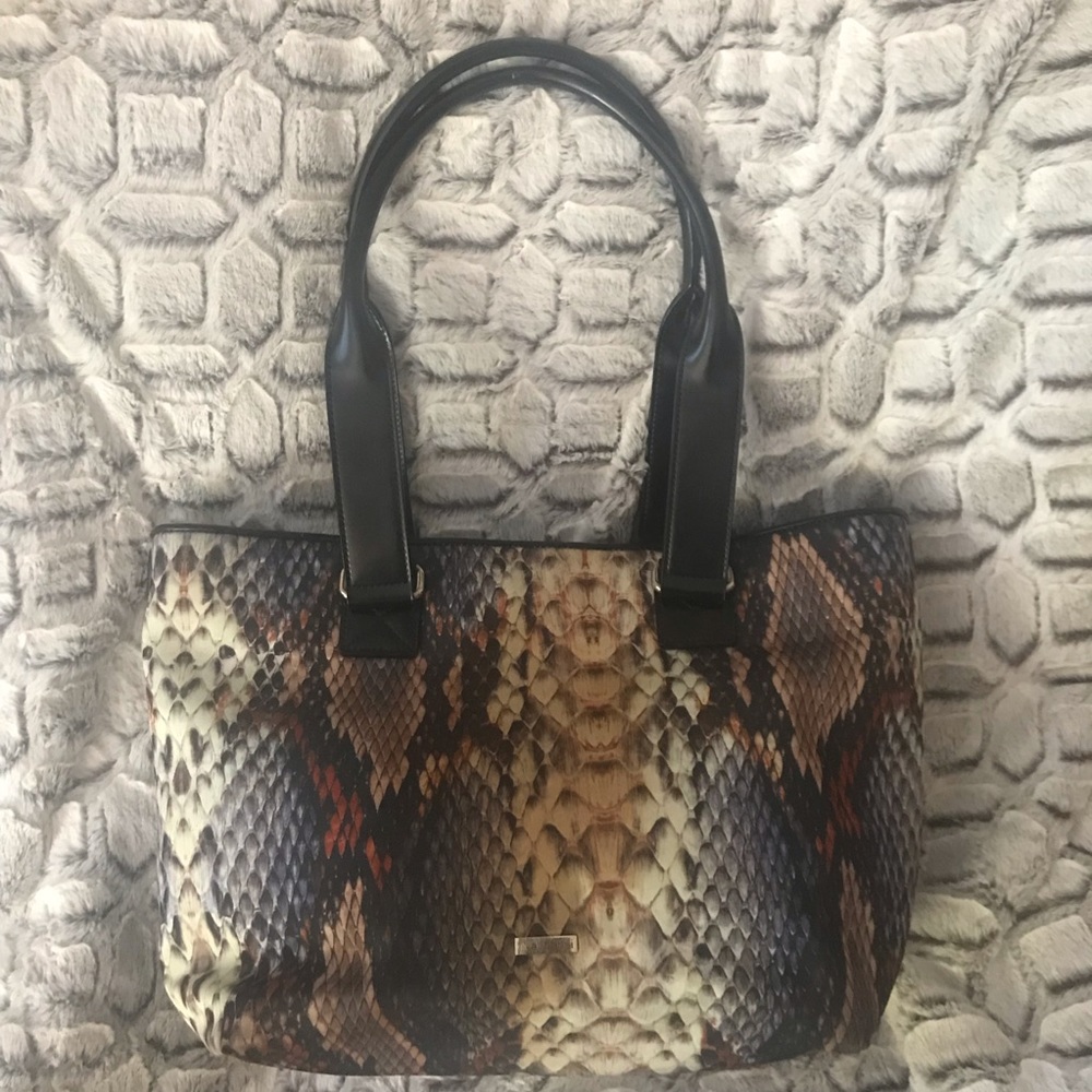 ABBI vegan leather/nylon snakeskin print tote bag